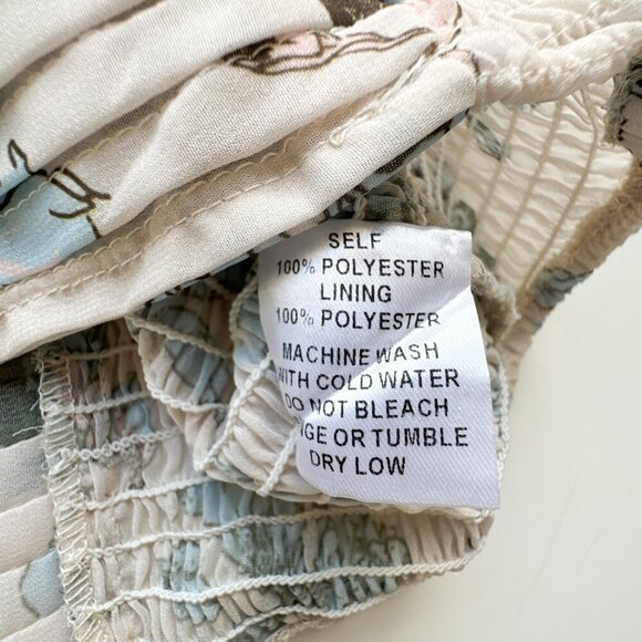 Bohme Pleated Smocked Bustier Tank Cream Blue Floral top Large - Picture 6 of 9